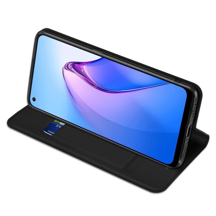 Skin Pro dėklas, skirtas Oppo Reno 8 atverčiamas dangtelis kortelių piniginės stovui juodas