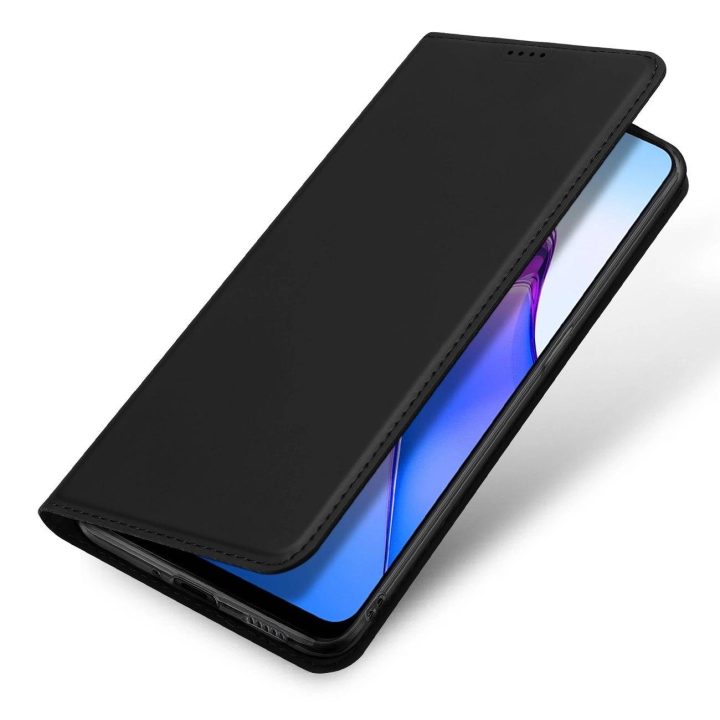 Skin Pro dėklas, skirtas Oppo Reno 8 atverčiamas dangtelis kortelių piniginės stovui juodas
