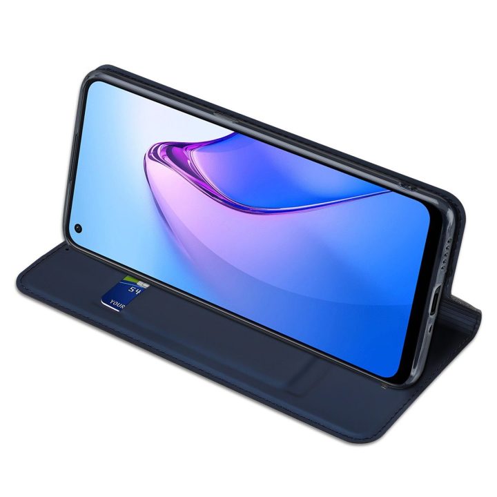 Skin Pro“ dėklas, skirtas Oppo Reno 8“ atverčiamam dangtelio kortelių piniginės stovui mėlynos spalvos