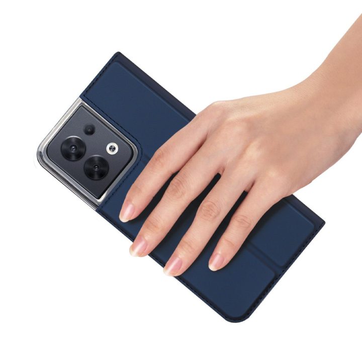 Skin Pro“ dėklas, skirtas Oppo Reno 8“ atverčiamam dangtelio kortelių piniginės stovui mėlynos spalvos