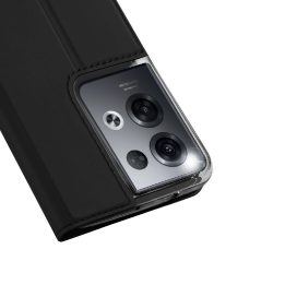 Skin Pro dėklas, skirtas Oppo Reno 8 Pro atverčiamu dangteliu kortelių piniginės stovui juodos spalvos
