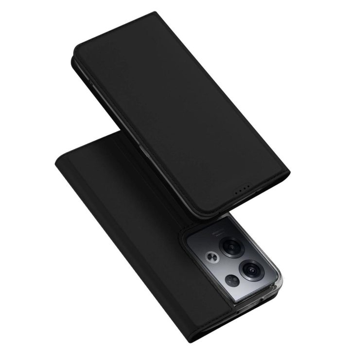 Skin Pro dėklas, skirtas Oppo Reno 8 Pro atverčiamu dangteliu kortelių piniginės stovui juodos spalvos
