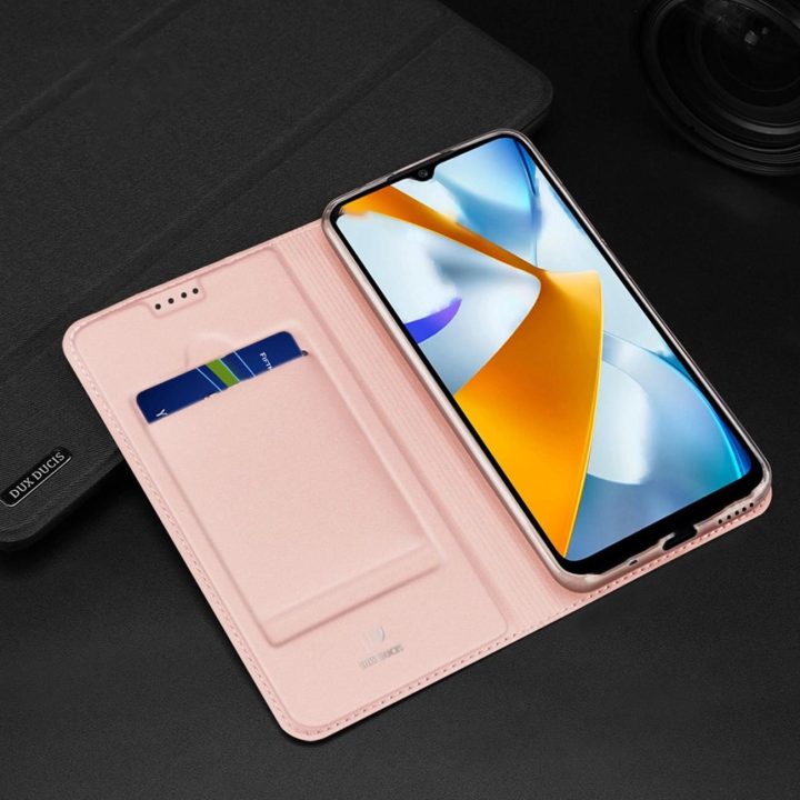 Skin Pro“ dėklas, skirtas Oppo Reno 8 Pro“ atverčiamu dangteliu kortelių piniginės stovui mėlynos spalvos
