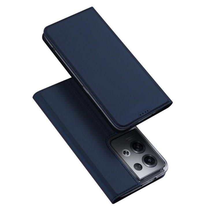 Skin Pro“ dėklas, skirtas Oppo Reno 8 Pro“ atverčiamu dangteliu kortelių piniginės stovui mėlynos spalvos