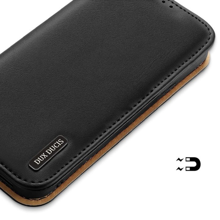 Odinis atverčiamas dangtelis Natūrali odinė piniginė kortelėms ir dokumentams iPhone 14 Plus Black