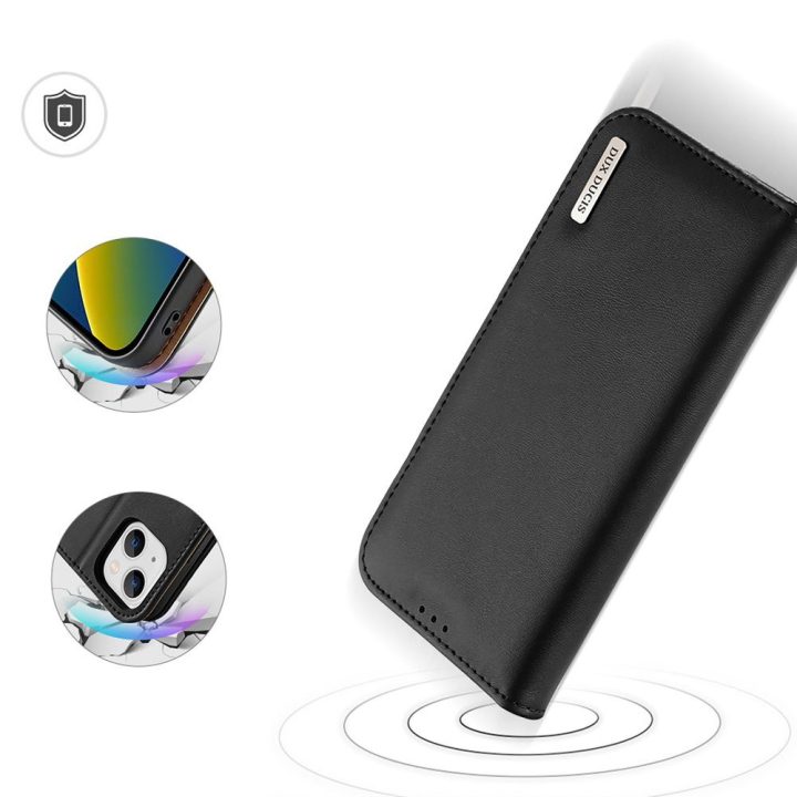 Odinis atverčiamas dangtelis Natūrali odinė piniginė kortelėms ir dokumentams iPhone 14 Plus Black