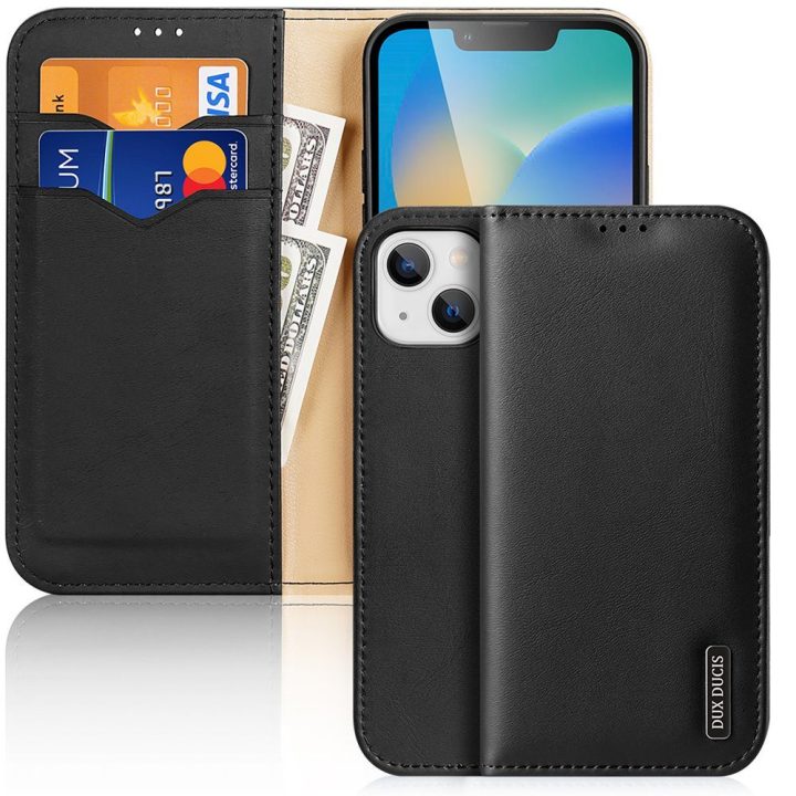 Odinis atverčiamas dangtelis Natūrali odinė piniginė kortelėms ir dokumentams iPhone 14 Plus Black