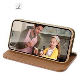 Odinis atverčiamas dangtelis Natūrali odinė piniginė kortelėms ir dokumentams iPhone 14 Pro Brown