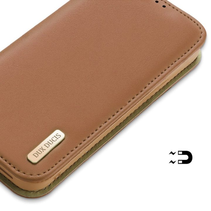 Odinis atverčiamas dangtelis Natūrali odinė piniginė kortelėms ir dokumentams iPhone 14 Pro Brown