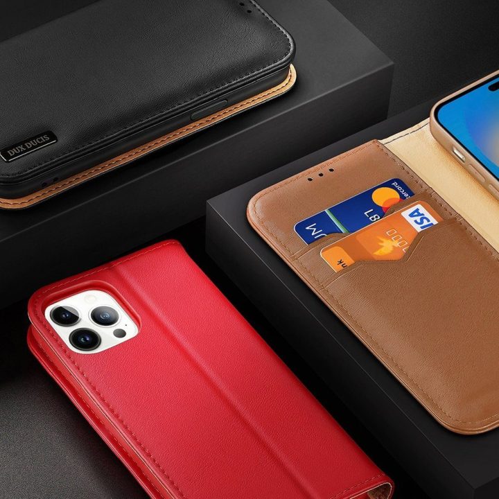 Odinis atverčiamas dangtelis Natūrali odinė piniginė kortelėms ir dokumentams iPhone 14 Pro Brown