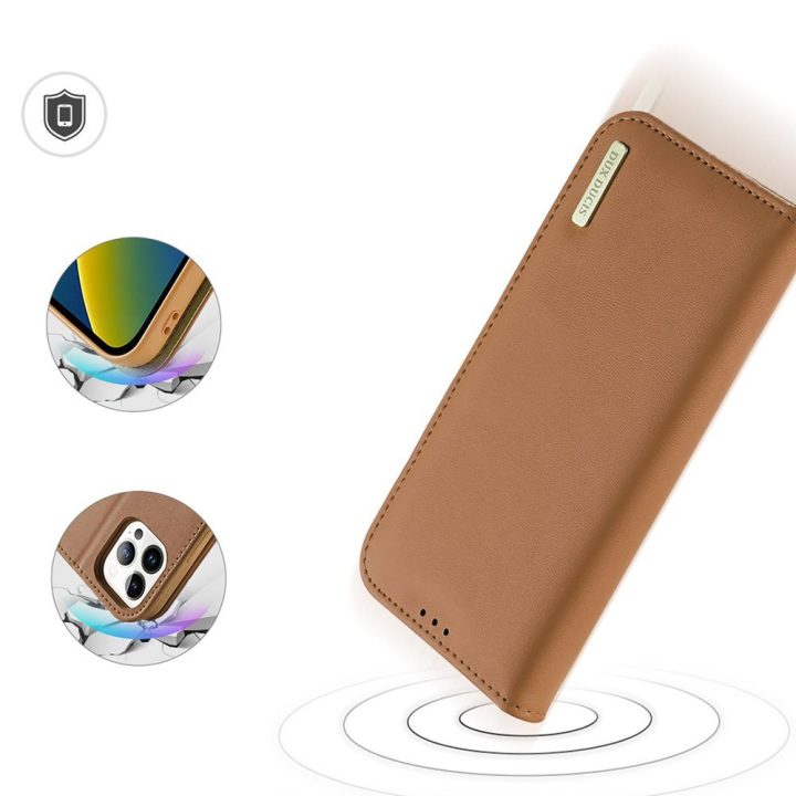 Odinis atverčiamas dangtelis Natūrali odinė piniginė kortelėms ir dokumentams iPhone 14 Pro Max Brown