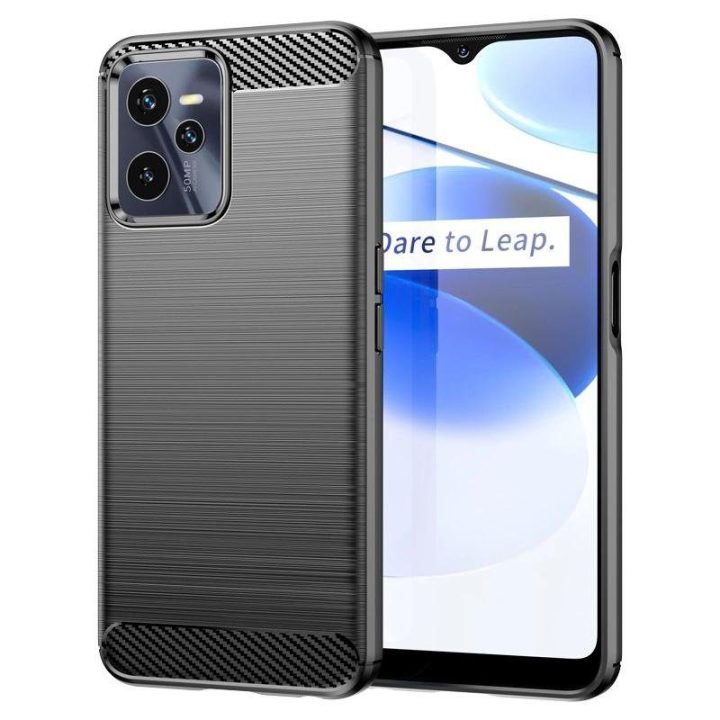 Carbon Case dėklas skirtas Realme C35 lankstus silikoninis anglies dangtelis juodas