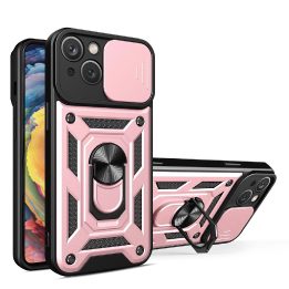 Hybrid Armor Camshield dėklas, skirtas iPhone 14 Plus šarvuotas dėklas su fotoaparato dangteliu rožinės spalvos