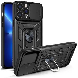 Hybrid Armor Camshield dėklas skirtas iPhone 13 Pro šarvuotas dėklas su fotoaparato dangteliu juodos spalvos