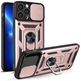 Hybrid Armor Camshield dėklas, skirtas iPhone 13 Pro šarvuotas dėklas su fotoaparato dangteliu rožinės spalvos