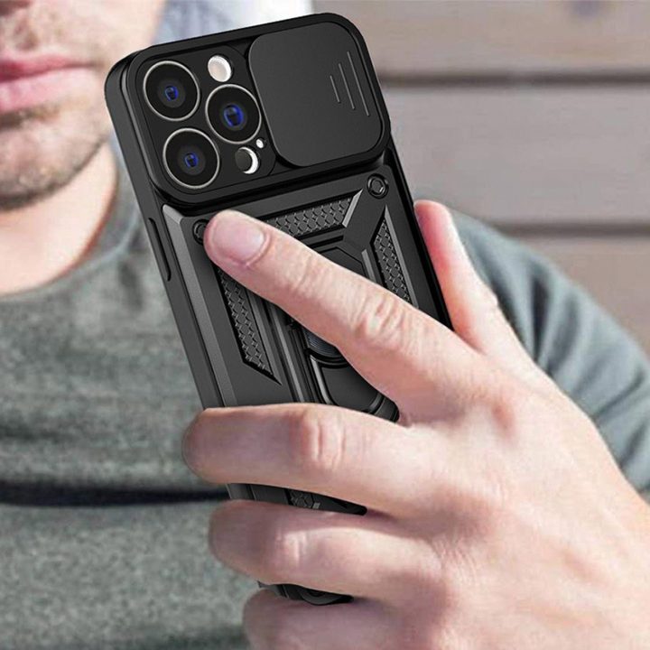Hybrid Armor Camshield dėklas, skirtas iPhone 13 Pro šarvuotas dėklas su fotoaparato dangteliu rožinės spalvos