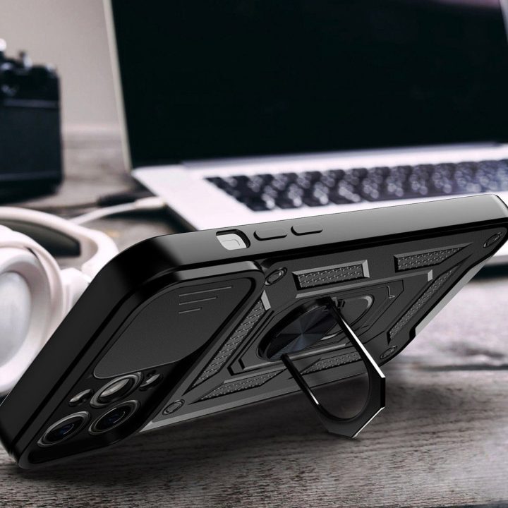 Hybrid Armor Camshield dėklas, skirtas iPhone 13 Pro Max šarvuotas dėklas su fotoaparato dangteliu rožinės spalvos