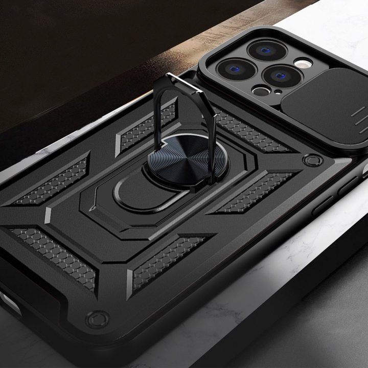 Hybrid Armor Camshield dėklas, skirtas iPhone 13 Pro Max šarvuotas dėklas su fotoaparato dangteliu rožinės spalvos