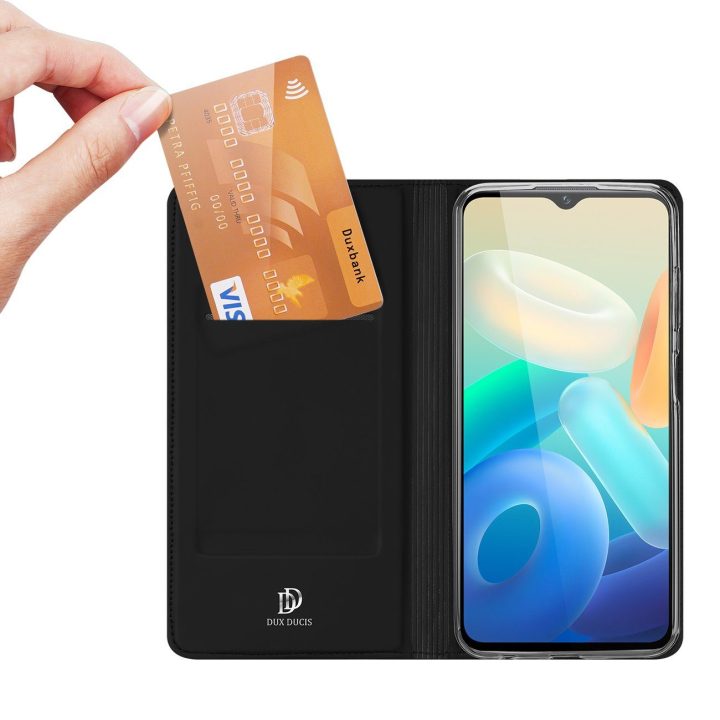 Skin Pro dėklas Vivo Y16 / Y02s piniginės dėklas su atvartu juodas