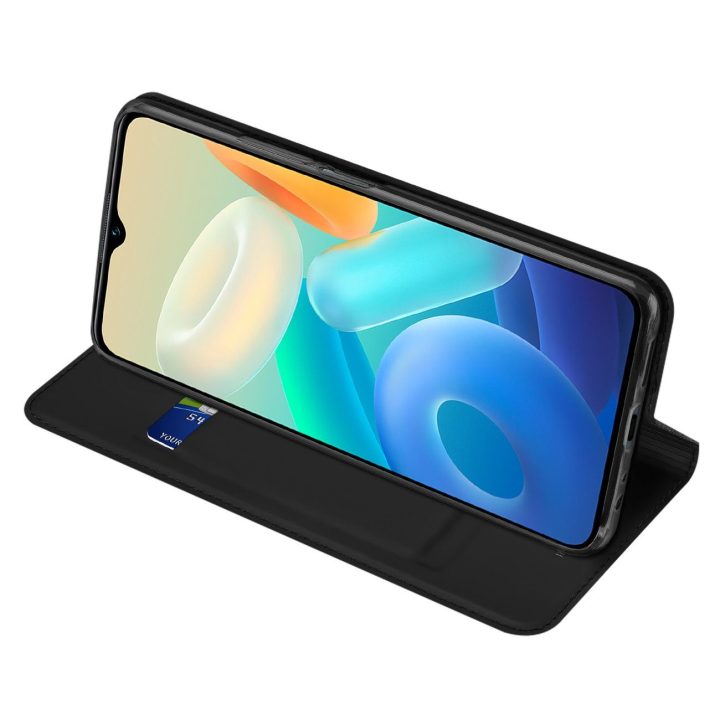 Skin Pro dėklas Vivo Y16 / Y02s piniginės dėklas su atvartu juodas