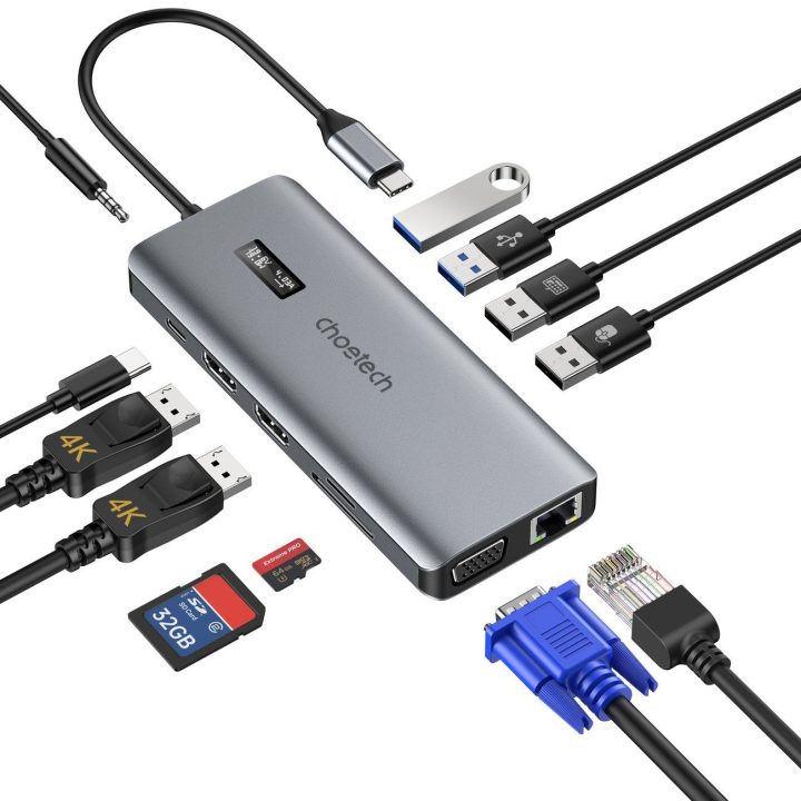 Choetech daugiafunkcinis HUB'as su ekranu 12in1 USB M26)