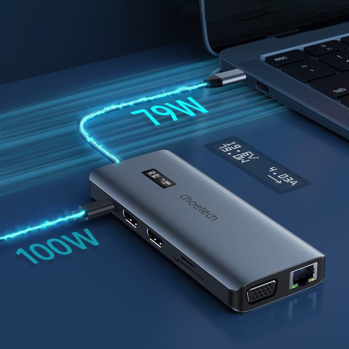 Choetech daugiafunkcinis HUB'as su ekranu 12in1 USB M26)