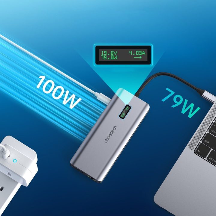 Choetech daugiafunkcinis HUB'as su ekranu 12in1 USB M26)