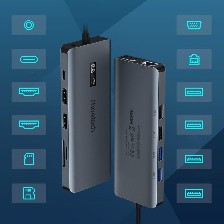 Choetech daugiafunkcinis HUB'as su ekranu 12in1 USB M26)