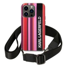 Karl Lagerfeld KLHCP14LSTSTP iPhone 14 Pro 6,1 kietas dėklas, raudonas / rausvas spalvos juostelių