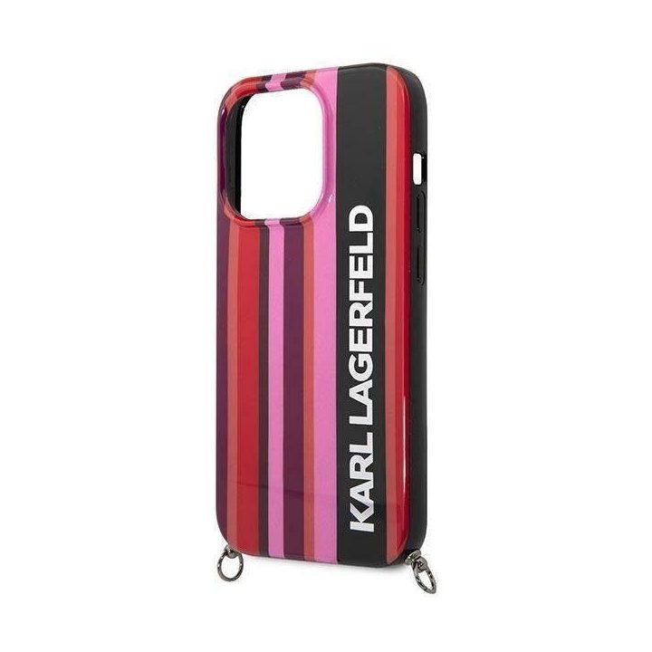 Karl Lagerfeld KLHCP14LSTSTP iPhone 14 Pro 6,1 kietas dėklas, raudonas / rausvas spalvos juostelių