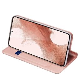 Skin Pro dėklas, skirtas Samsung Galaxy S23+ atverčiamas dangtelis kortelių piniginės stovas rožinis