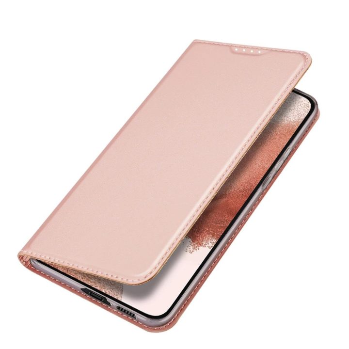 Skin Pro dėklas, skirtas Samsung Galaxy S23+ atverčiamas dangtelis kortelių piniginės stovas rožinis