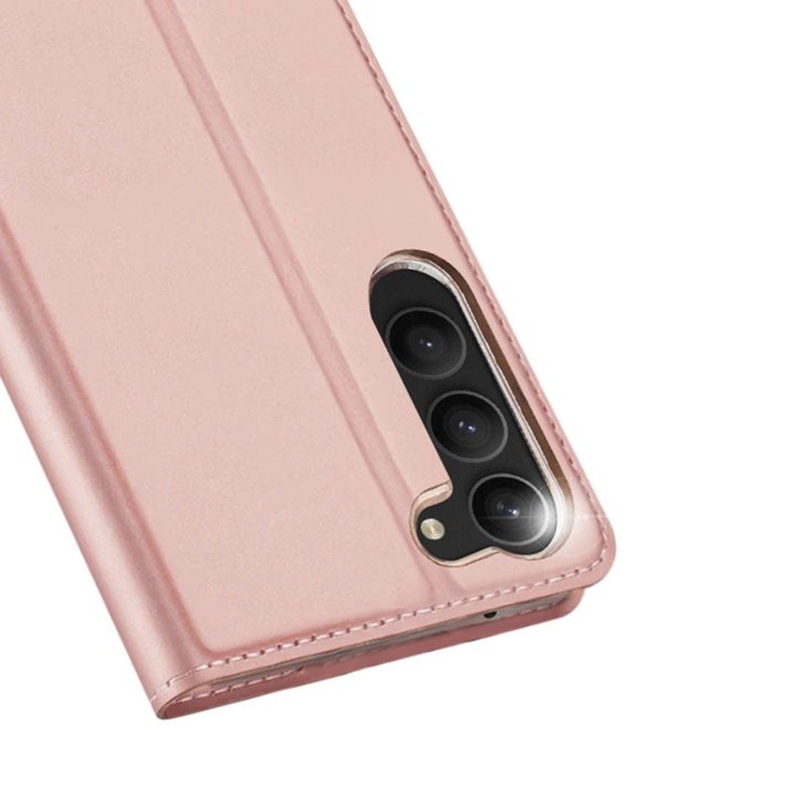 Skin Pro dėklas, skirtas Samsung Galaxy S23+ atverčiamas dangtelis kortelių piniginės stovas rožinis