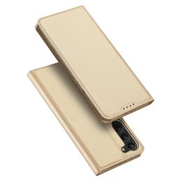 Skin Pro“ dėklas, skirtas Samsung Galaxy S23+ Flip Card“ piniginės stovas, auksinis
