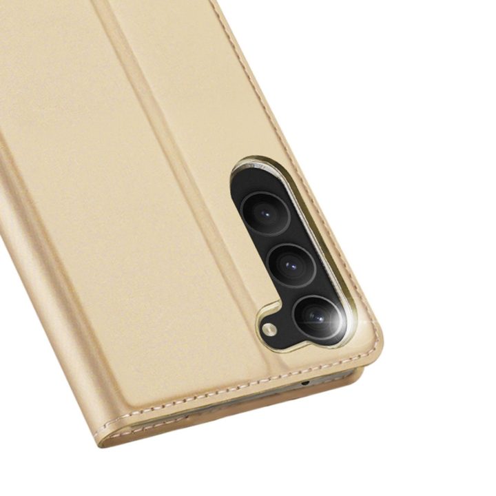 Skin Pro“ dėklas, skirtas Samsung Galaxy S23+ Flip Card“ piniginės stovas, auksinis