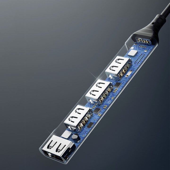 HUB 4in1 USB A (3 x USB2.0 / USB3.0) 6,3 cm juodas (A16T)