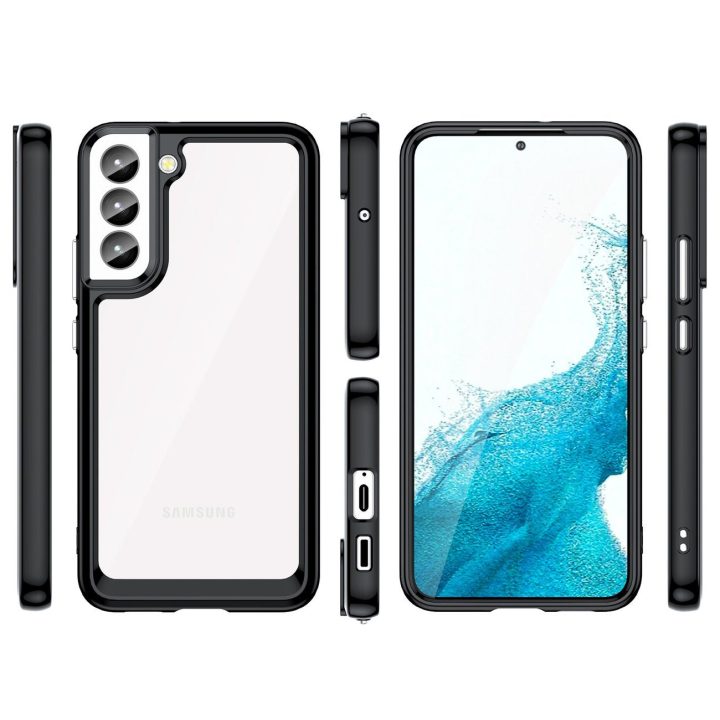 Outer Space Case Samsung Galaxy S23+ dangtelis su lanksčiu rėmeliu juodos spalvos