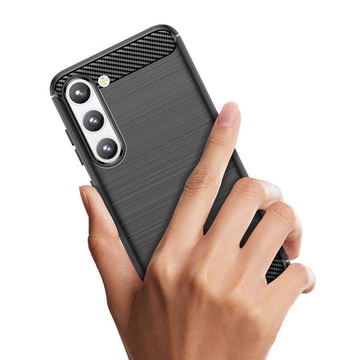 Carbon Case dėklas Samsung Galaxy S23+ lankstus silikoninis anglies dangtelis juodas