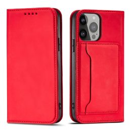 Magnet Card Case dėklas, skirtas Samsung Galaxy S23+ atverčiamas dangtelis piniginės stovas raudonas