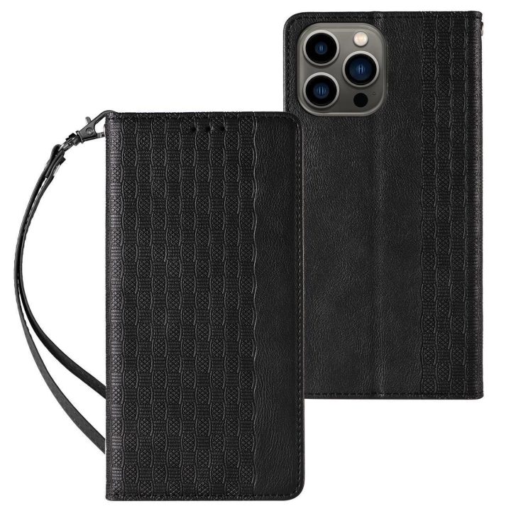 Magnetinio dirželio dėklas, skirtas Samsung Galaxy S23 Flip Wallet Mini Lanyard Stand juodas