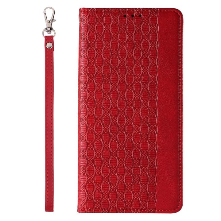 Magnetinio dirželio dėklas, skirtas Samsung Galaxy S23+ Flip Wallet Mini Lanyard Stand raudonas