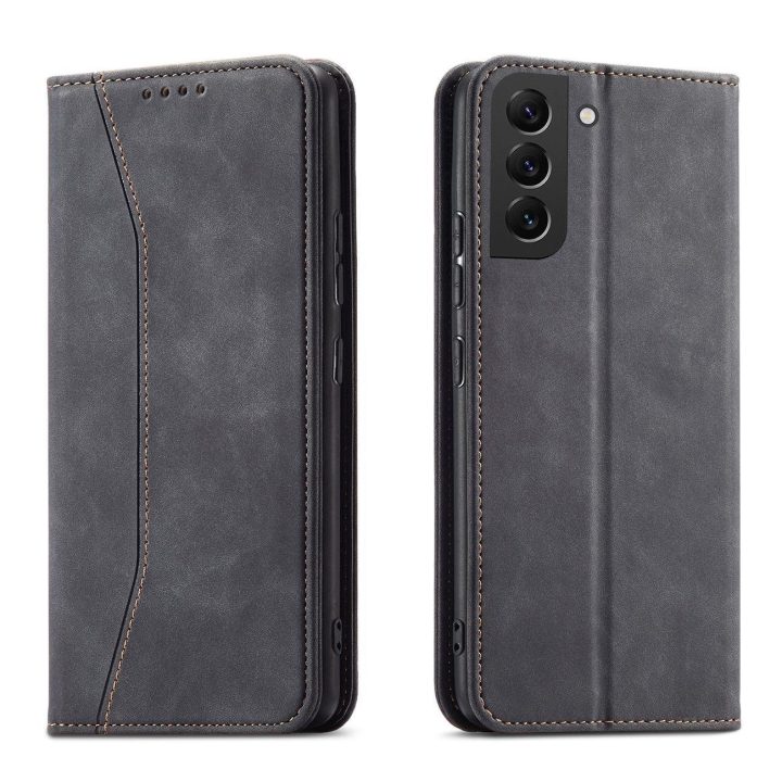 Magnetinis Fancy Dėklas, skirtas Samsung Galaxy S23+ atverčiamas dangtelis piniginės stovas juodas