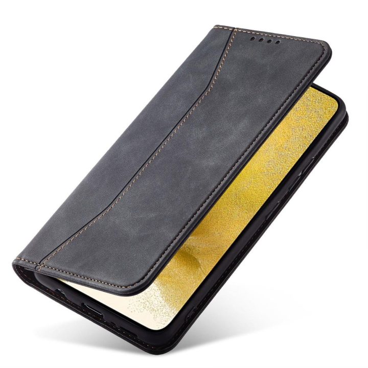 Magnetinis Fancy Dėklas, skirtas Samsung Galaxy S23+ atverčiamas dangtelis piniginės stovas juodas