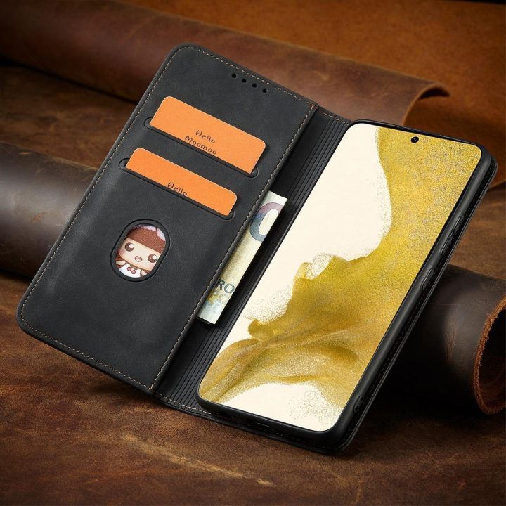 Magnetinis Fancy Dėklas, skirtas Samsung Galaxy S23+ atverčiamas dangtelis piniginės stovas juodas
