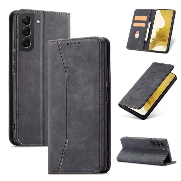 Magnetinis Fancy Dėklas, skirtas Samsung Galaxy S23+ atverčiamas dangtelis piniginės stovas juodas