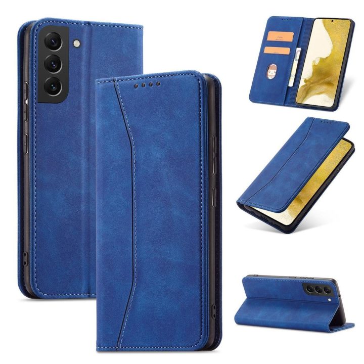 Magnetinis Fancy Dėklas, skirtas Samsung Galaxy S23+ atverčiamas dangtelis piniginės stovas mėlynas