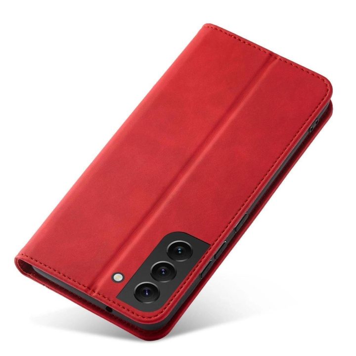 Magnetinis Fancy Dėklas, skirtas Samsung Galaxy S23+ atverčiamas dangtelis piniginės stovas raudonas