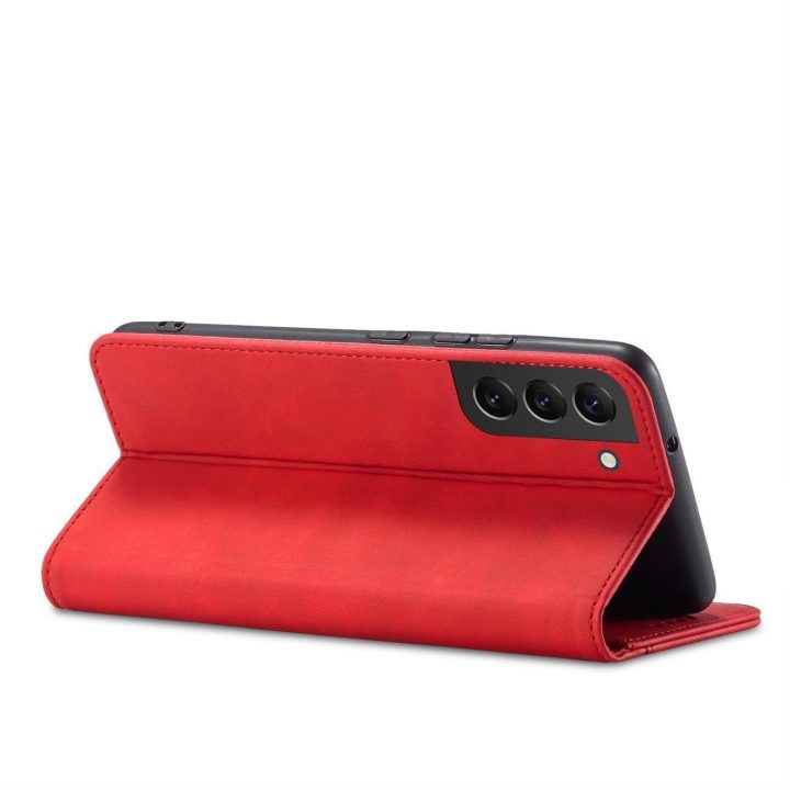 Magnetinis Fancy Dėklas, skirtas Samsung Galaxy S23+ atverčiamas dangtelis piniginės stovas raudonas