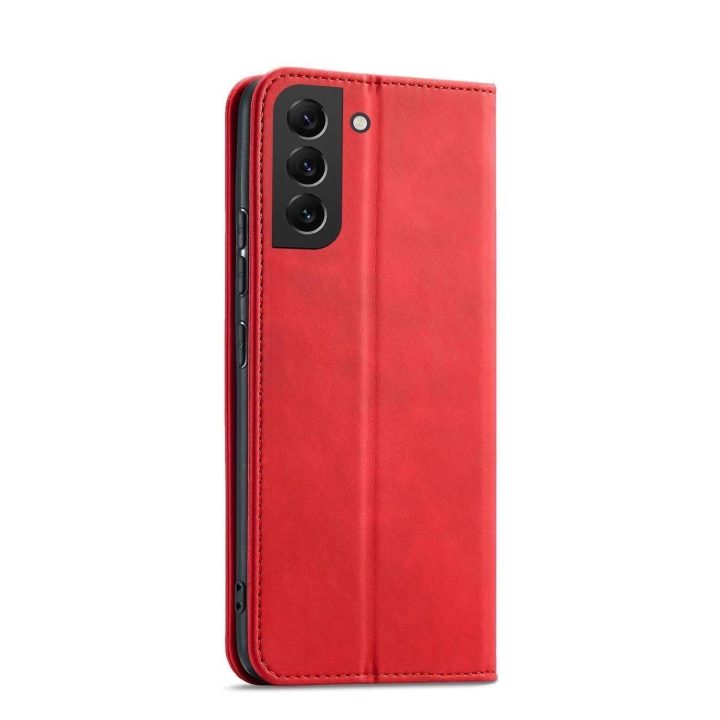 Magnetinis Fancy Dėklas, skirtas Samsung Galaxy S23+ atverčiamas dangtelis piniginės stovas raudonas