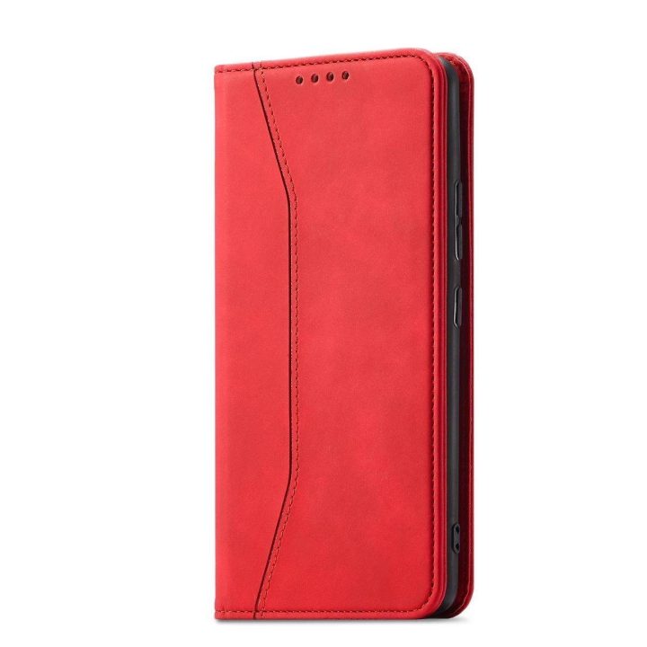 Magnetinis Fancy Dėklas, skirtas Samsung Galaxy S23+ atverčiamas dangtelis piniginės stovas raudonas